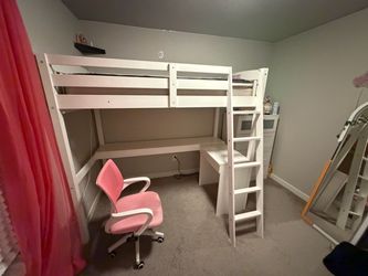 White Loft Bed with Built-In Desk
