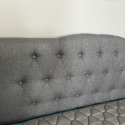 Double Bed Grey Fabric Headboard, Mattress Included