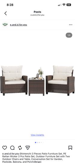 Shintenchi 3 Pieces Patio Furniture Set, PE Rattan Wicker 3 Pcs Patio Set, Outdoor Furniture Set with Two Outdoor Chairs and Table, Conversation Set f
