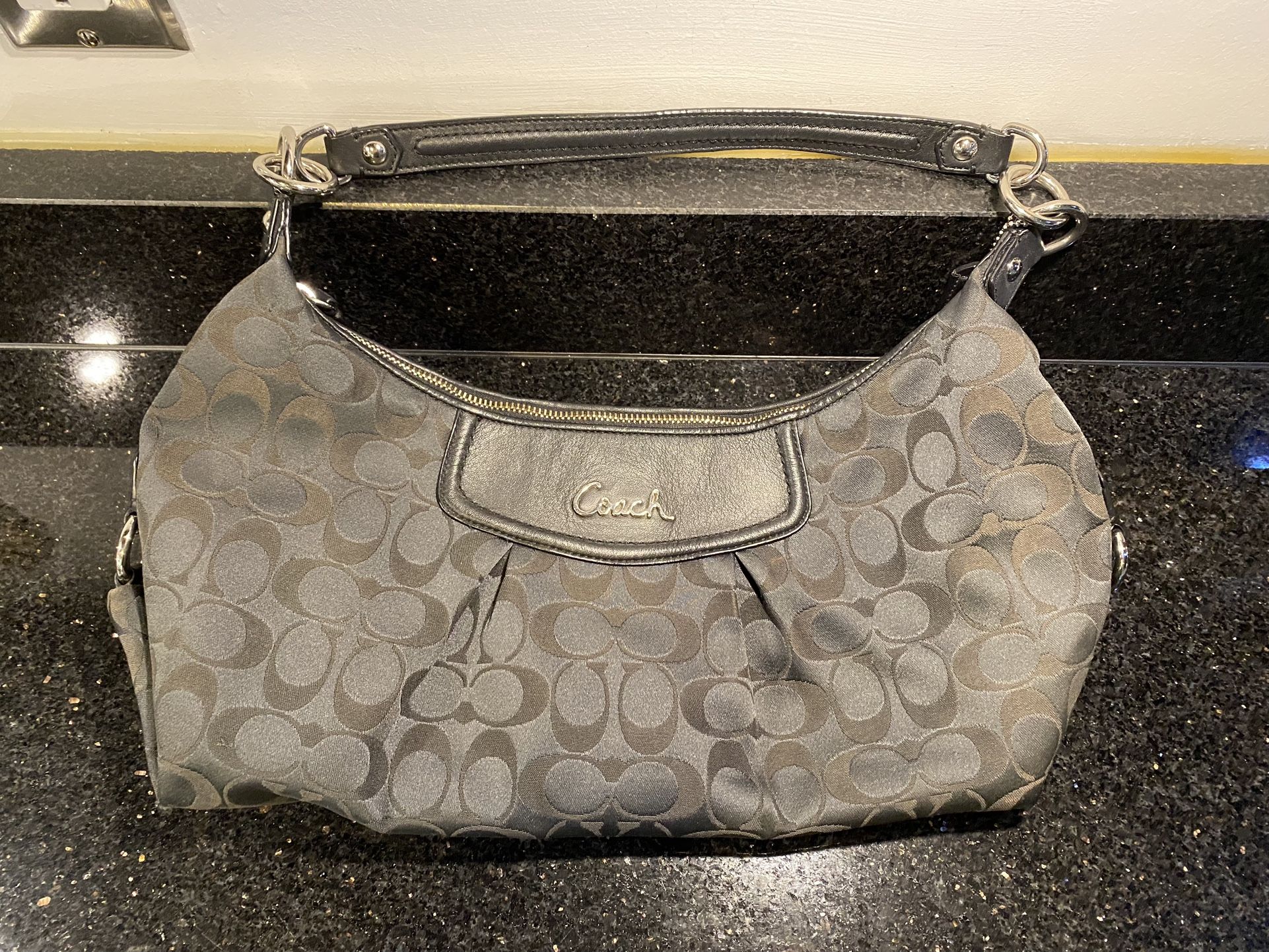 COACH Ashley Signature Logo Black Hobo Shoulder Bag 6W 12L 7H K1261-F19766