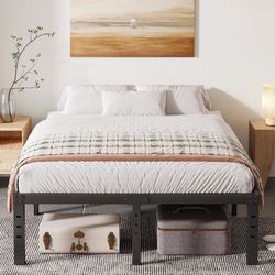 Marple 16 Inch Metal Platform Bed Frame with Wood Slat Support, Heavy Duty Mattress Foundation, KING 