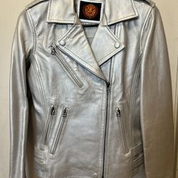 Zafy Leather Moto Jacket Silver Women’s XS