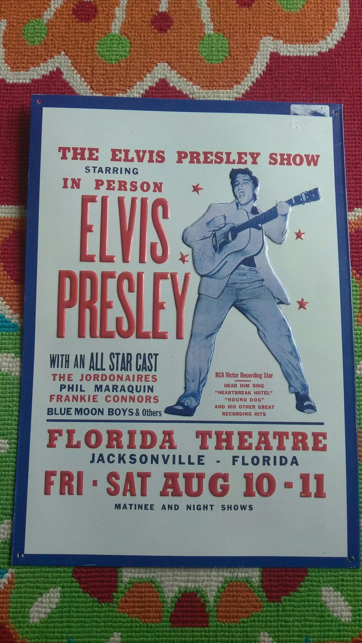 Rótulo o propaganda de ELVIS PRESLEY en un concierto en La Florida en el año 1956