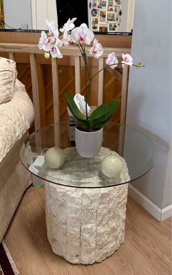 Postmodern Tessellated Stone Circular Beveled glass top side table🔺