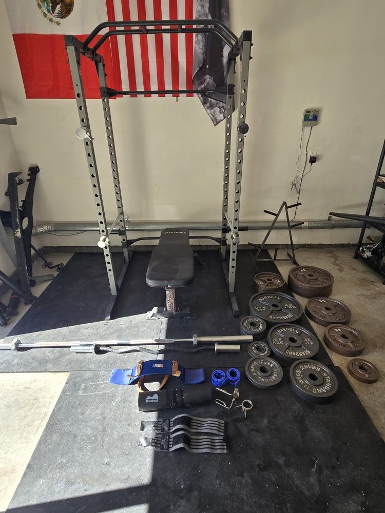 Squat Rack and Weight Plates Home Gym