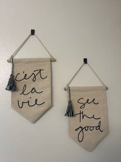 Set of 2 Farmhouse Boho Canvas Wall Hanging Banners
