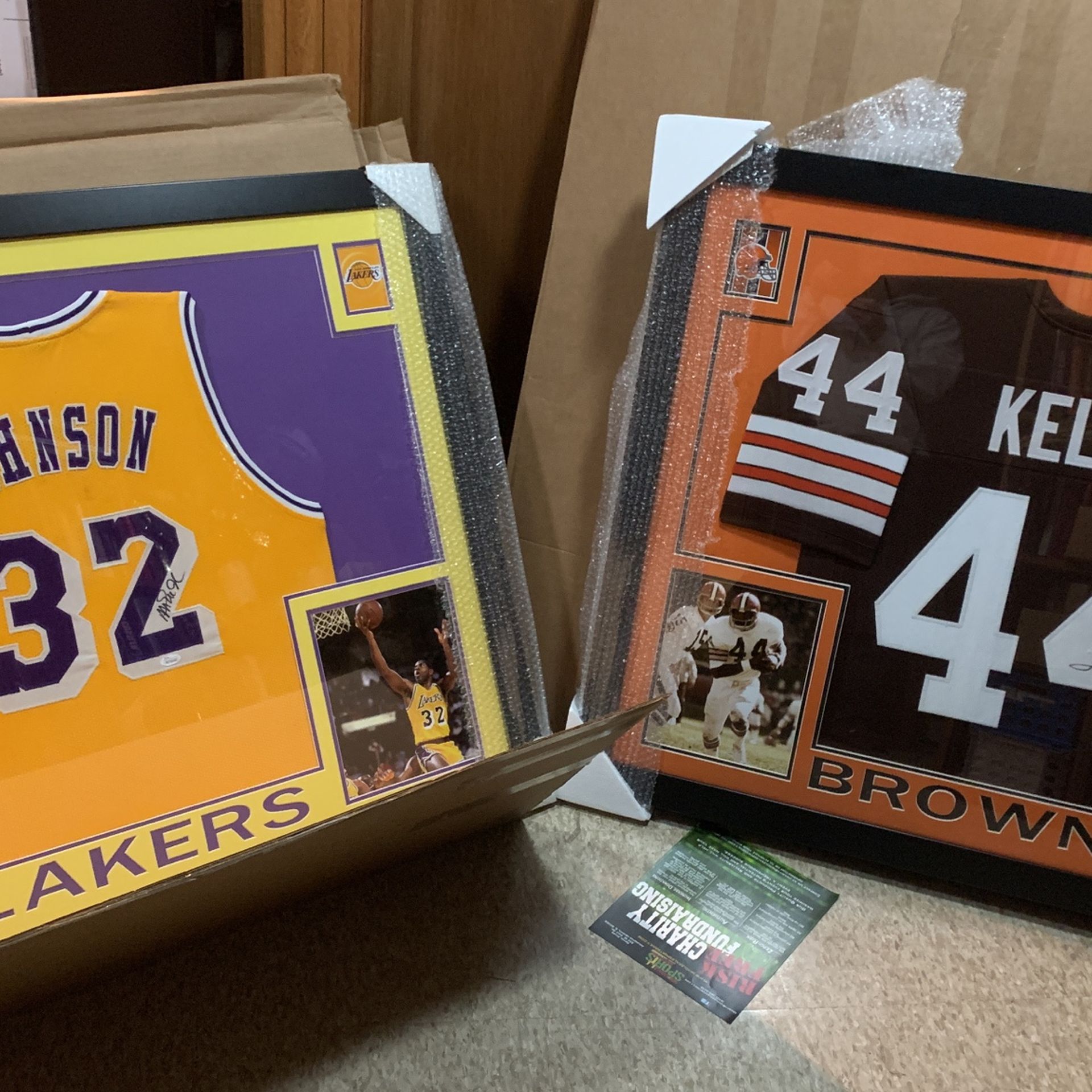 Framed Autographed Bernie Kosar Jersey (JSA). Magic Johnson and Leroy Kelly  . for Sale in Parma Heights, OH - OfferUp