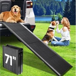 New Dog Ramp for Car, 71''x 17'' Extra Long Folding Dog Ramps, Pet Ramp for Large Dogs with Non-Slip Rug Surface, Portable Dog Steps Up to 250LBS
