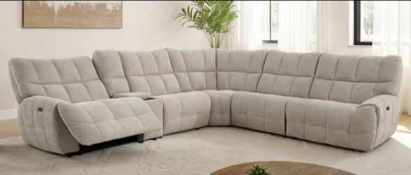 Brand New Beige Super Plush Chenille Power Reclining Sectional Sofa