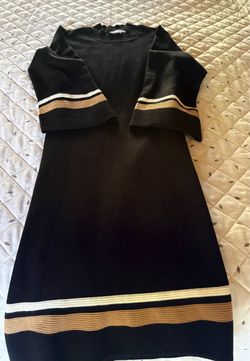 Black Knit Dress with Gold and White Stripes