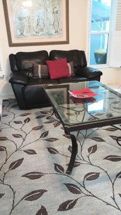 Living room tables, & two end tables, glass & Iron.