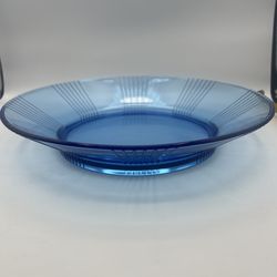 Large Cobalt Blue Glass Ribbed Plate / Platter / Serving Dish IKEA 13" Diameter