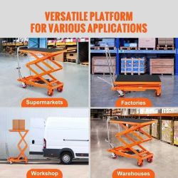 Hydraulic Lift Table Cart, 330lbs Capacity 50" Lifting Height, Manual Double Scissor Lift Table with 4 Wheels and Non-slip Pad, Hydraulic Scissor Cart