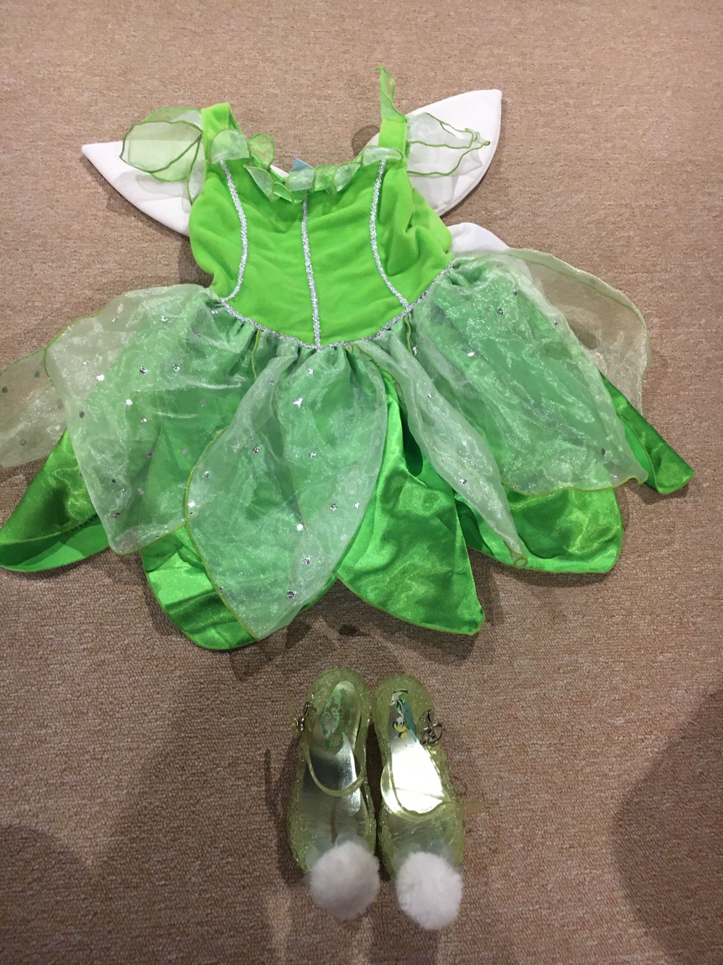 Tinkerbell costume with shoes size 3T shoes size 7/8