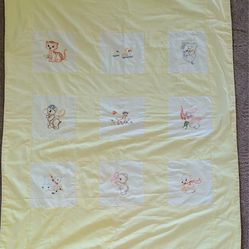 Vintage Homemade Baby Quilt w/Animals,  45" x 39.4
