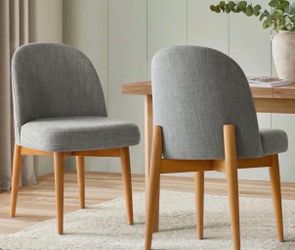 George Oliver Linen Upholstered Parson Chair with Solid Wood Legs (Set of 2