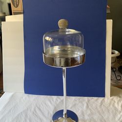 Home Furnishing 20" Clear & Silver Glass Cloche Dome Decor