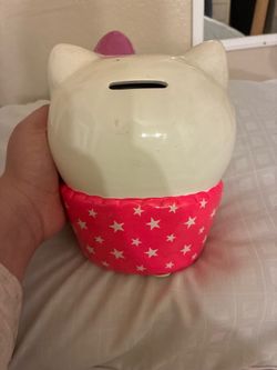 Hello kitty pink cupcake with white stars piggy bank
