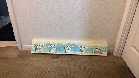 Grogu Baby Yoda Watercolor Wood Wall Art Canvas
