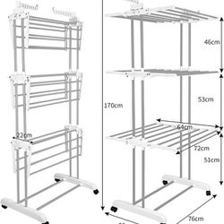 Clothes Drying Rack, Folding Stainless Steel,  Clothing Indoor Outdoor, Space-Saving, 4 Tier