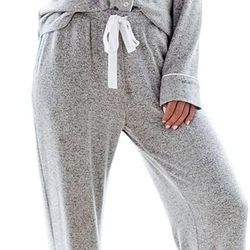 Women’s Pajama Set – Long Sleeve Button Down Sleepwear, Soft Lounge PJs, Size XL (Light Grey)