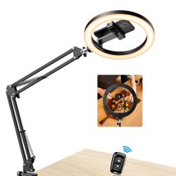 Upgrade Ring Light Overhead,Evershop Selfie Ring Light with Stand and Phone Holder,10”Circle LED Portable Ring Light with Remote Control for Video Rec