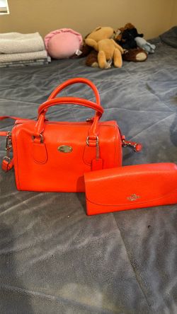 Bright Orange Coach Purse with Matching Wallet
