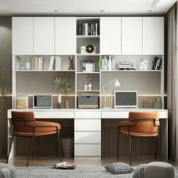 94.5"W Office Desk Computer Desk With Hutch And Shelves For 2 People, Bookshelf Bookcase