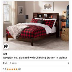 Kids Full Size Bed with Charging Station & Book Shelves in  White, With Box Spring & Memory Foam Mattress