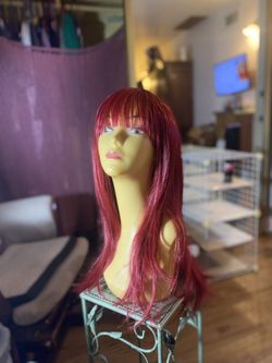 NWOT - Burgundy Reddish Long Wig With Bangs