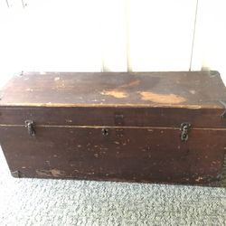 Solid Wood Antique Trunk With Brass Corners And Handles