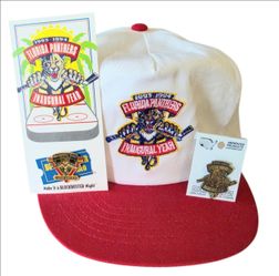 Vintage Rare Deadstock Florida Panthers Inaugural 1993 Season SnapBack Hat Cap NHL + 2 Inaugural Season Pins
