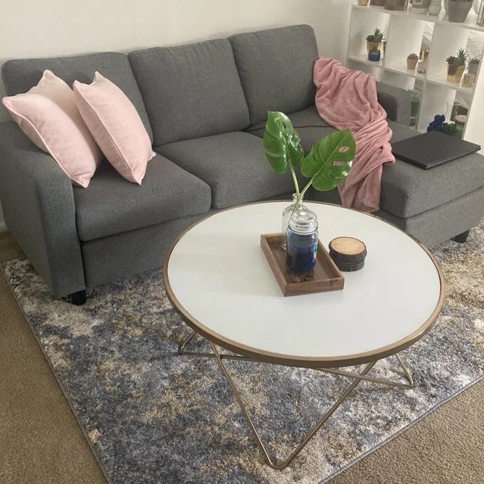 Coffee Table - Circle Clouded White Glass - Gold Hardware