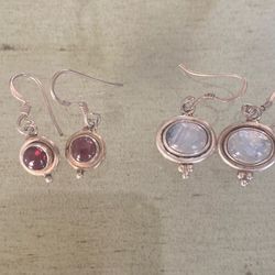Sterling Silver & Moonstone Earring Sets - Both Pairs For $15