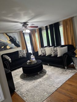 Black Velvet Sectional Sofa with Nailhead Trim