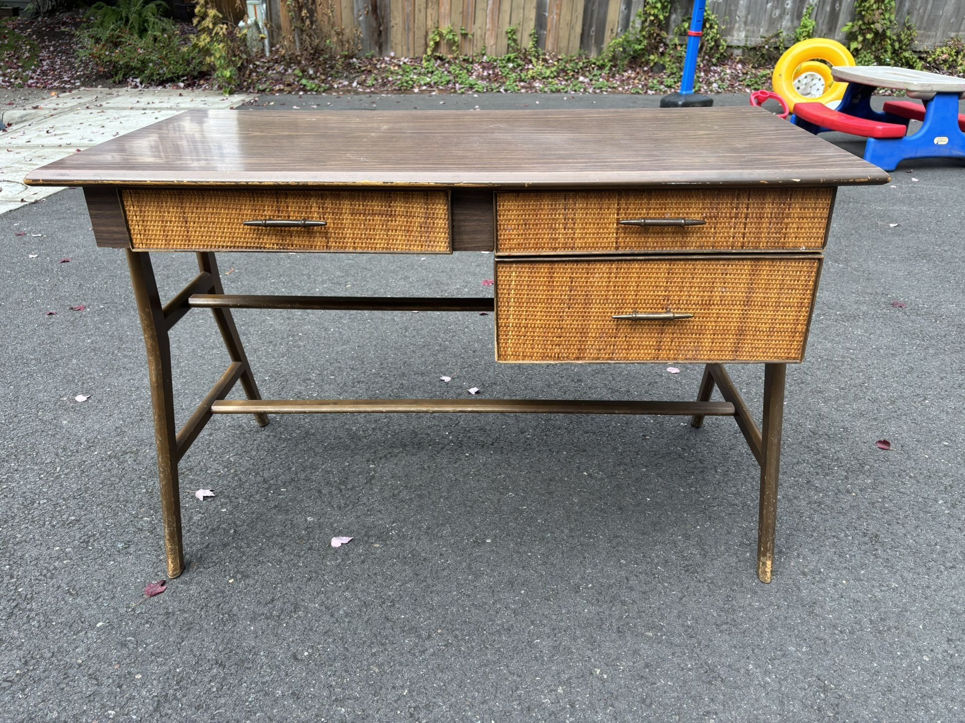 Desk - Vintage MCM Desk With 3 Drawers