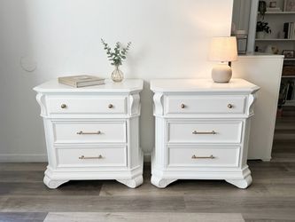 Pair of White Nightstands with Gold Hardware