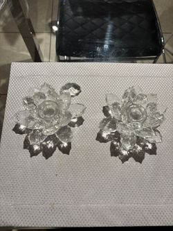 Shannon crystal set of 2 crystal lotus candle holders