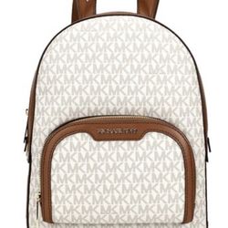 Michael Kors Rhea Zip Mini Backpack – Signature PVC Vanilla/Acorn