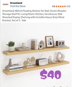2 Oak Floating Shelves 48"