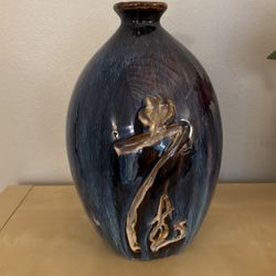Beautiful Blue Ceramic Vase With Flowers measurement: vase is 12” tall 