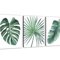 Green Leaf Wall Art, Canvas Print 12x16 3pcs