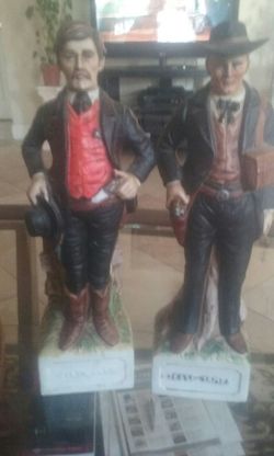 Jesse James and wyatt earp they are whiskey bottles they are porcelain they are very collectible for both of them$185
