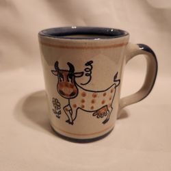 Louisville Stoneware Whimsical Cow Glazed Pottery Heavy Duty Mug Cup

