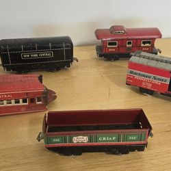 Five Vintage Tin Train Cars
