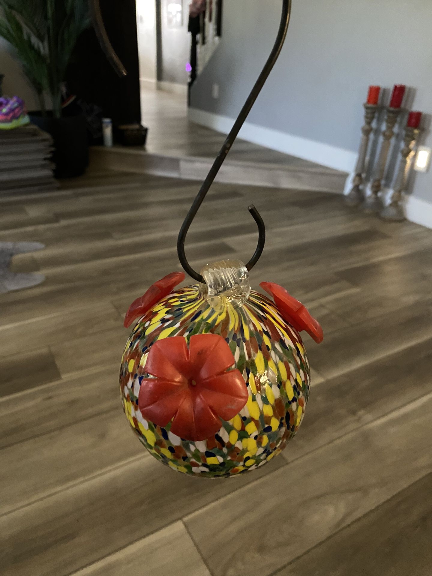 Multicolored Glass Hummingbird Feeder