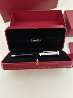 Cartier Santos Dumont Black and Brushed Metal Pen