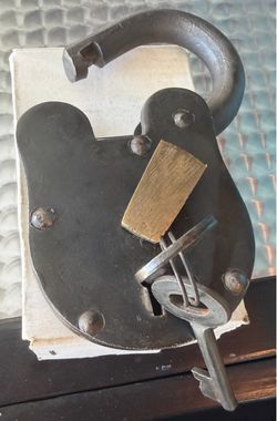 Large Antique Iron Padlock with Key