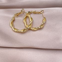 New Gold Plated Twist Hoop Earrings 