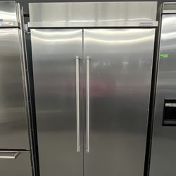 Built In Stainless Steel Kitchen Aid 48” Fridge Side By Side